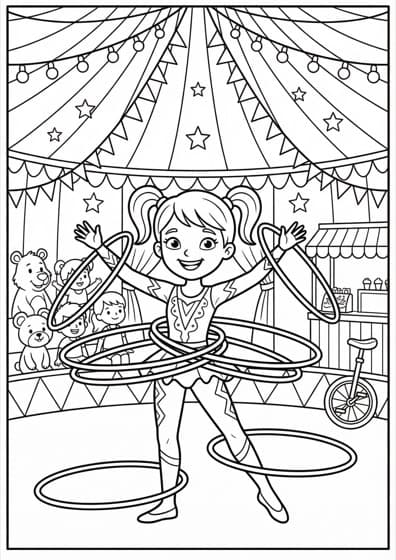 Circus hula hoop coloring page
